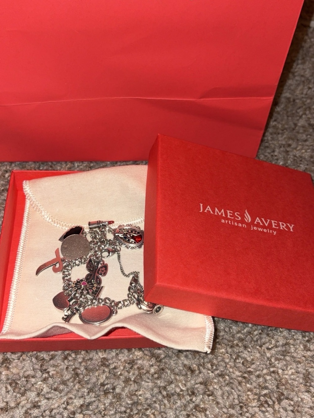 James Avery Silver Charm Bracelet with Red Enamel Accents - Picture 9 of 9